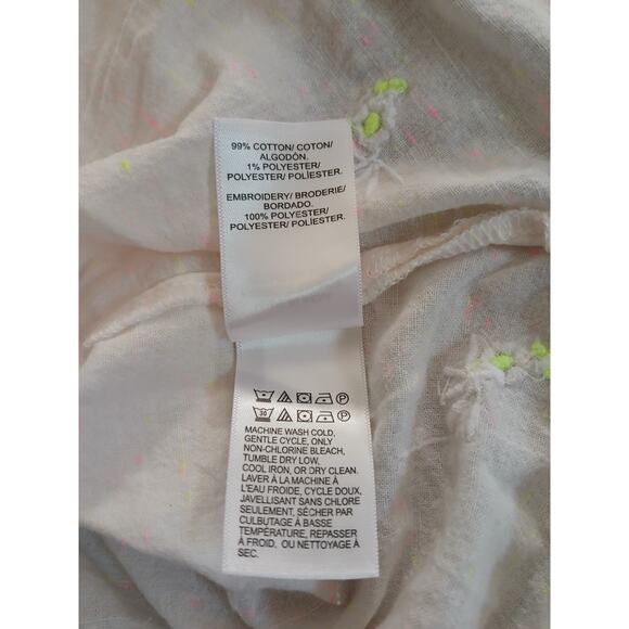 Lucky Brand Neon Splatter Floral Embroidered Button Up Top Shirt White Medium - Picture 9 of 11